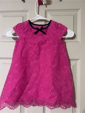 Baby Gap Girls Hot Pink Lace Dress with Black Trim Bow 3 year Toddler dress